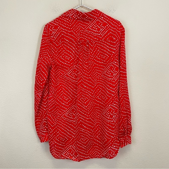 Diane Von Furstenberg Red Dotted Print Long Sleeve Button Up Blouse Size 4 - Picture 8 of 11